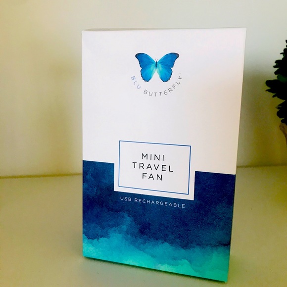 🦋Blu Butterfly Travel Fan - Aqua or White - USB rechargeable. - Picture 3 of 9